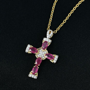 D'Joy afrikanischer Rubin und Zirkon Anh&auml;nger mit 50cm Kette - 2 ct.