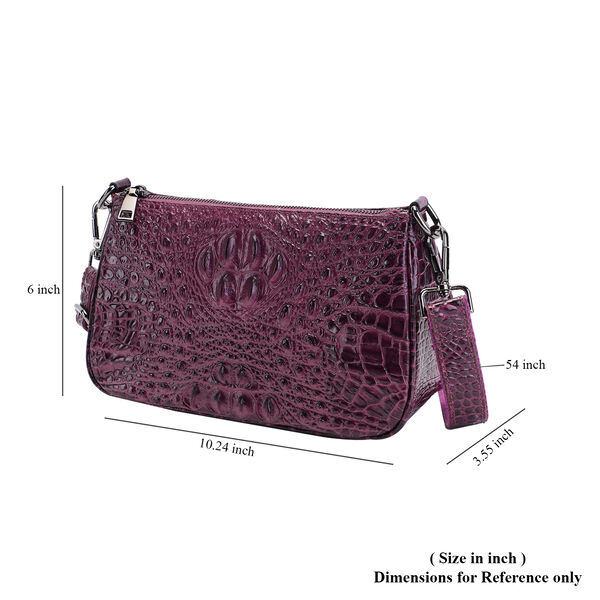 Schultertasche aus 100% echtem Leder mit Kroko-Pr&auml;gung, Lila&nbsp; image number 7
