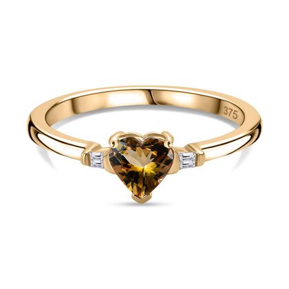 AA Nat&uuml;rlicher goldener Tansanit, Wei&szlig;er Diamant Ring 375 Gold (Gr&ouml;&szlig;e 19.00) ca. 0.82 ct