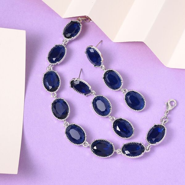 Blauer Kristall Schmuckset Reines Messing image number 1