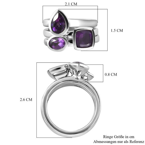 Stapelbarer, afrikanischer Amethyst 3-fach-Ring, Edelstahl ca. 1,87 ct image number 8