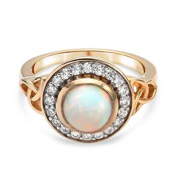 Nat&uuml;rlicher, &auml;thiopischer Opal und Zirkon-Ring, 925 Silber Gelbgold Vermeil (Gr&ouml;&szlig;e 16.00) ca. 1,41 ct