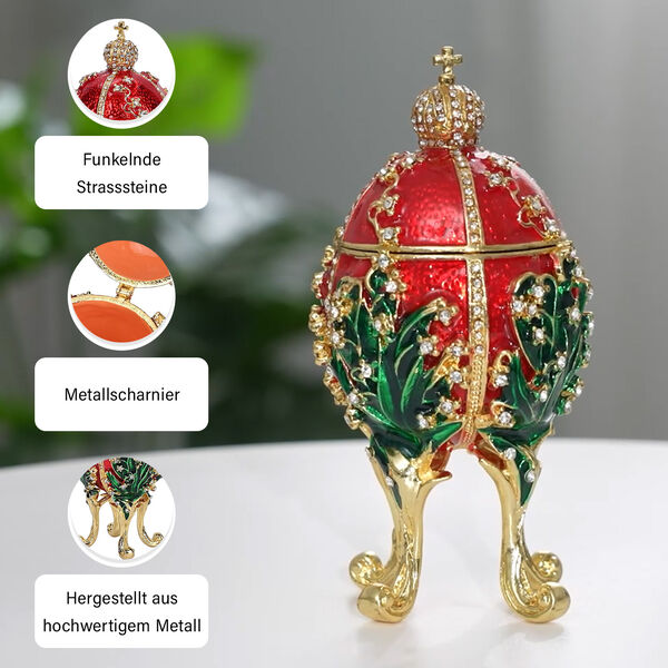 Emaillierte Schmuckbox in Eiform, 6x12cm, Rot image number 4