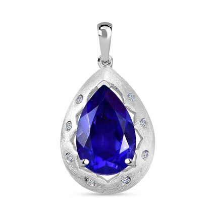 Tansanit-Farbe Quarz, Wei&szlig;er Zirkon Anh&auml;nger 925 Silber rhodiniert ca. 6.12 ct