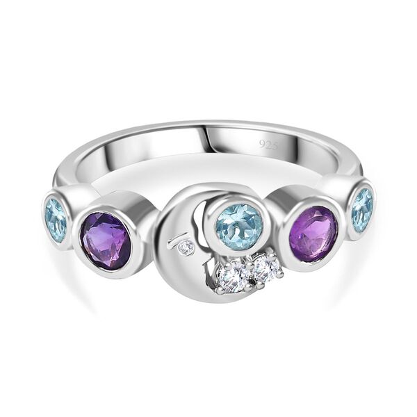 GP Celestial Dream Kollektion - Afrikanischer Amethyst, himmelblauer Topas, Zirkon und Kanchanaburi blauer Saphir-Ring - 1,07 ct.