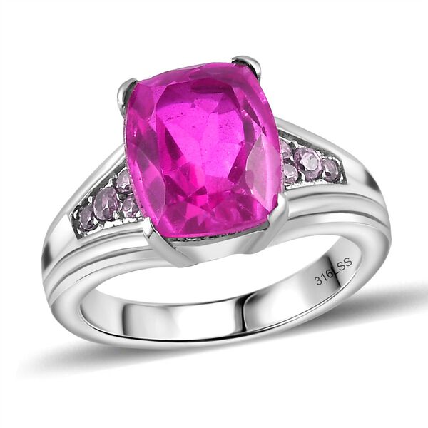 Orchidee Farbe Quarz Triplette, Rosa Zirkonia Ring Edelstahl (Größe 17.00) ca. 4,68 ct image number 4