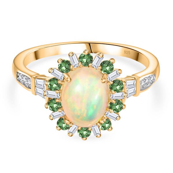 AA äthiopischer Welo Opal Tsavorit Granat und Moissanit Ring und Anhänger mit 50cm Kette image number 8
