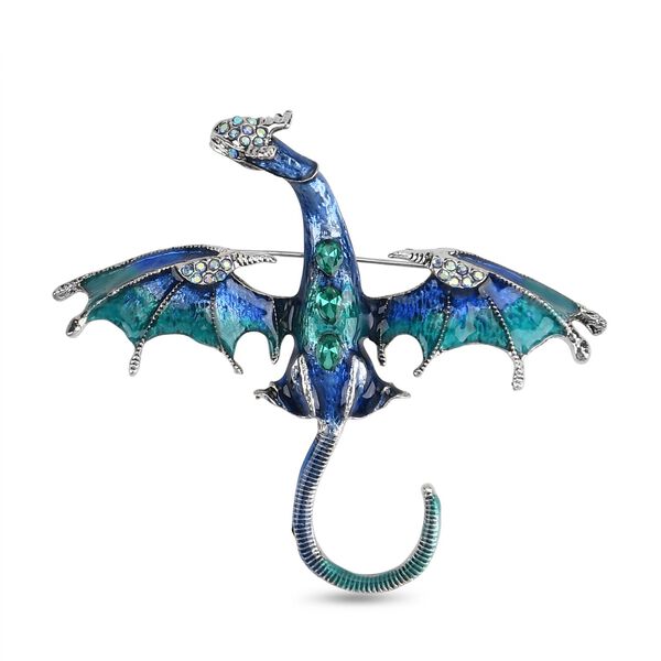 Drachen Gr&uuml;ner Kristall Brosche emailliert