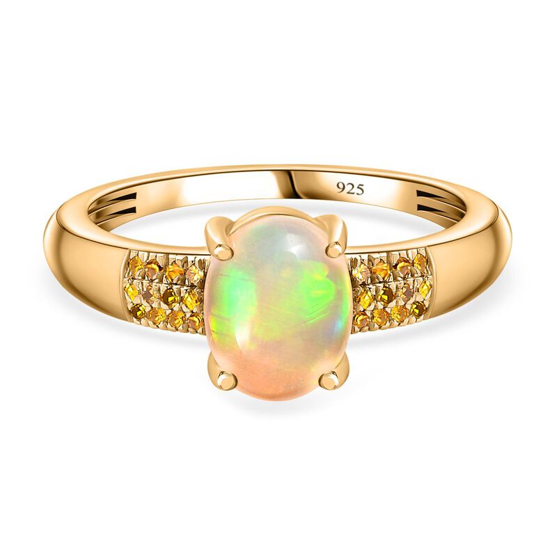Natürlicher, äthiopischer Welo Opal und gelber Diamant-Ring - 1,30 ct. image number 0