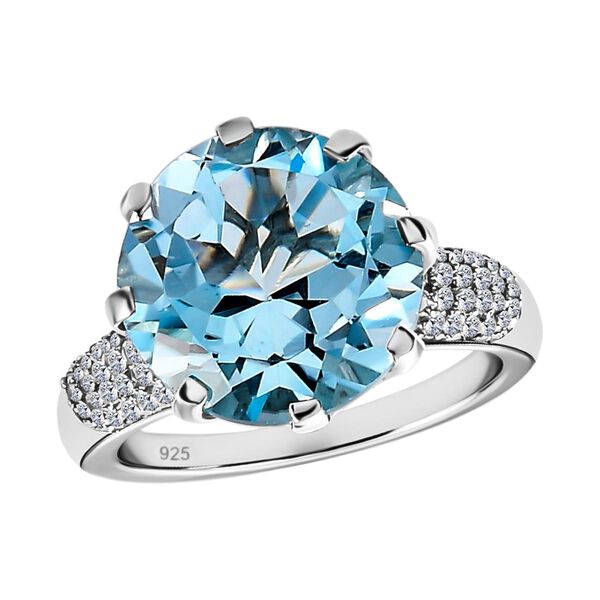 Himmelblauer Topas und wei&szlig;er Zirkon Ring, 925 Silber platiniert (Gr&ouml;&szlig;e 21.00) ca. 7.95 ct image number 4