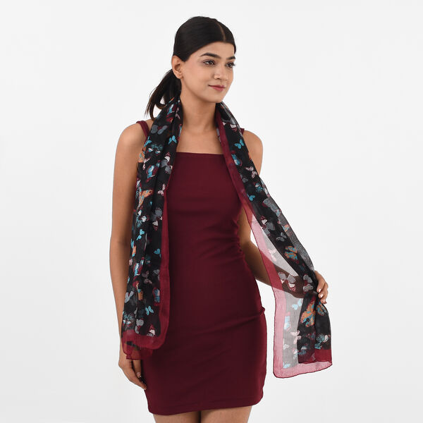 100% Satin-Seidenschal, bedruckt, 48x160cm, Schmetterling image number 3