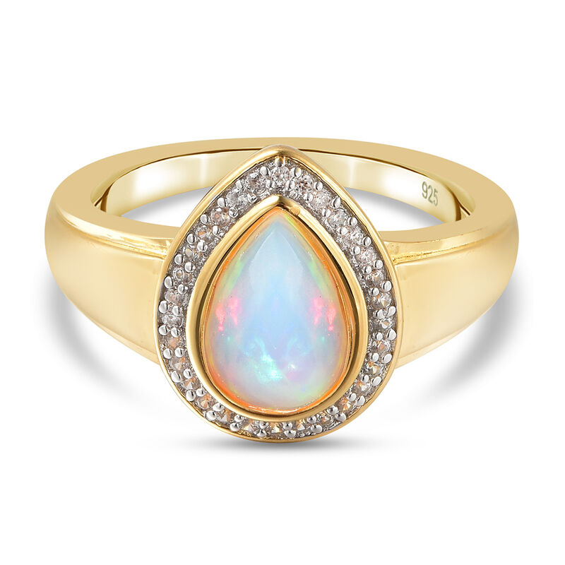 Natürlicher Äthiopischer Opal und Zirkon Ring 925 Silber Gelbgold Vermeil image number 0