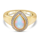 Natürlicher Äthiopischer Opal und Zirkon Ring 925 Silber Gelbgold Vermeil image number 0