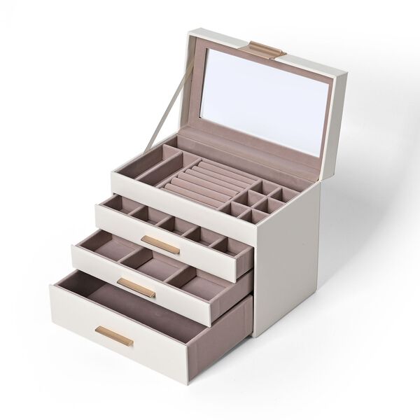 Schmuckbox, 4 Schichten mit Chic-Griff und Glasfenster , weiß image number 4
