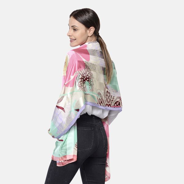 LA MAREY: Bedruckter Schal aus 100% Maulbeerseide, in Geschenkbox, Gr&uuml;n-Rosa-Sand&nbsp; image number 2