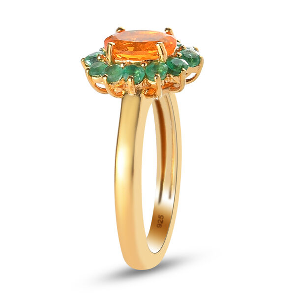 Salamanca Feueropal und sambischer Smaragd-Halo Ring, 925 Silber vergoldet  ca. 1,00 ct image number 5