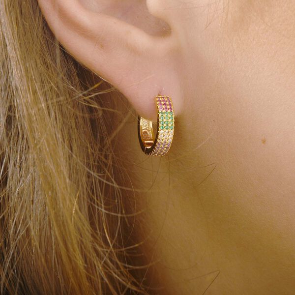 AAA Mehrfarbige Zirkonia Ohrringe, Nickelfreies Messing vergoldet image number 1