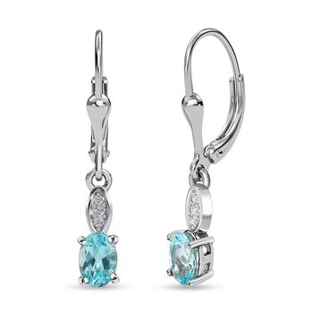 Paraiba-Apatit, Wei&szlig;er Zirkon Ohrringe 925 Silber platiniert ca. 1.07 ct