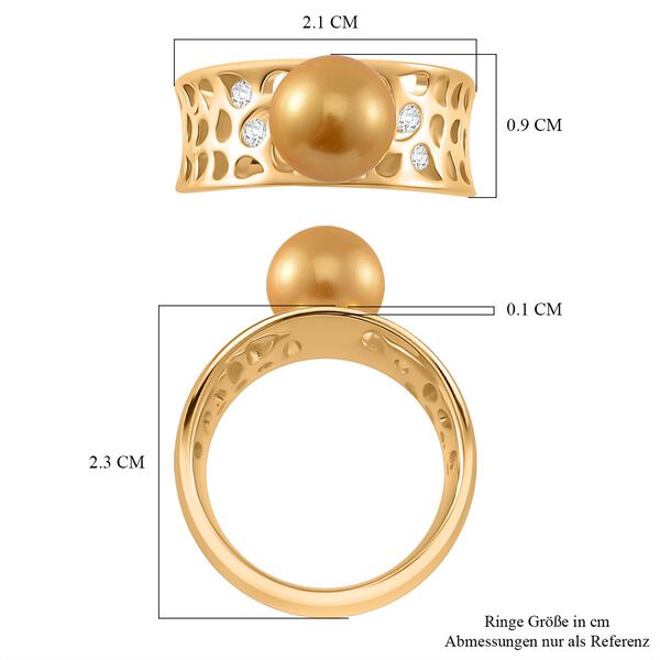 Goldene Muschelkernperle, Moissanit Ring 925 Silber vergoldet (Größe 19.00) image number 6