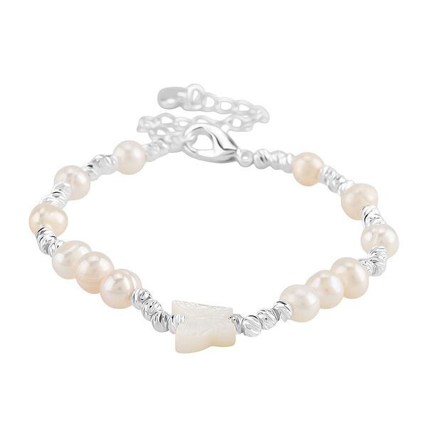 Wei&szlig;e Muschelkernperle, Wei&szlig;e S&uuml;&szlig;wasser Perle Armband ca. 15.25 cm + 3.5 cm Extender, Nickelfreies Messing Silberfarben image number 4