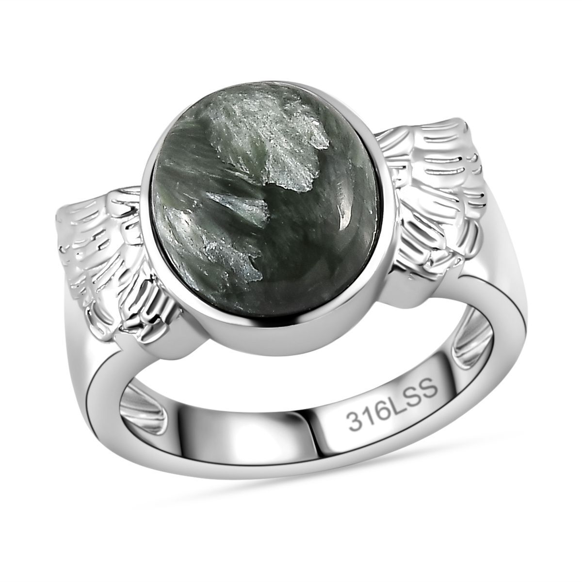 Sibirischer Seraphinite Ring Edelstahl GroBe 17.00 ca. 4 76 ct