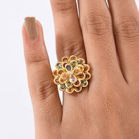 D'Joy AA Blauer Saphir, Mehrfarbiger Saphir Ring, 925 Silber 750 Gelbgold Vermeil (Größe 21.00) ca. 3.44 ct