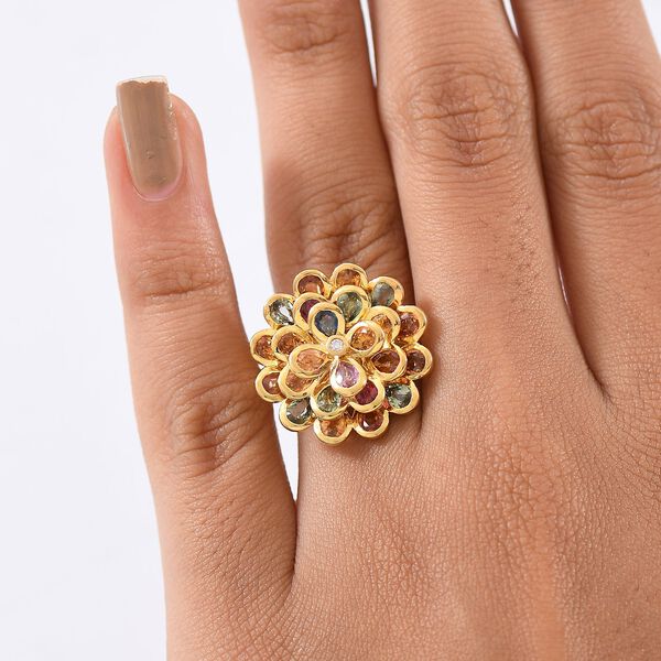 D'Joy AA Blauer Saphir, Mehrfarbiger Saphir Ring, 925 Silber 750 Gelbgold Vermeil (Größe 21.00) ca. 3.44 ct image number 3