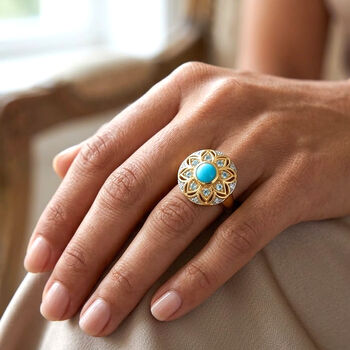 AA Amerikanischer nat&uuml;rlicher Sleeping Beauty T&uuml;rkis, Blauer Apatit Ring, 925 Silber 750 Gelbgold Vermeil (Gr&ouml;&szlig;e 18.00) ca. 0.63 ct