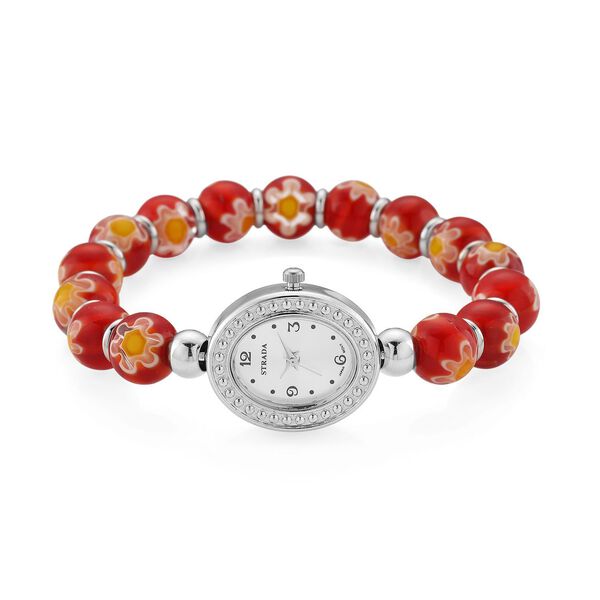 STRADA flexible rote Armbanduhr im Murano-Stil, Japanisches Uhrwerk image number 0