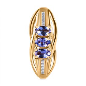 Tansanit und Diamant Anhänger, 925 Silber 750 Gelbgold Vermeil - 0,68 ct.