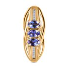 Tansanit, Weißer Diamant Anhänger 925 Silber 750 Gelbgold Vermeil ca. 0.68 ct