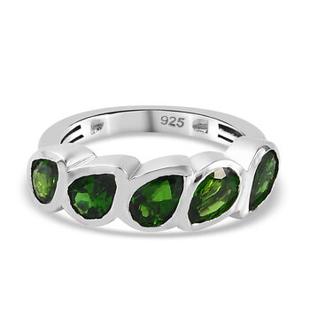 Nat&uuml;rlicher Chromdiopsid 5 Stein 925 Silber platiniert (Gr&ouml;&szlig;e 16.00) ca. 2,32 ct