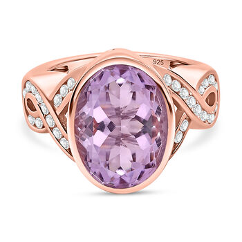 AAA Rose De France Amethyst, wei&szlig;er Zirkon Ring, 925 Silber ros&eacute;vergoldet (Gr&ouml;&szlig;e 16.00) ca. 6.28 ct
