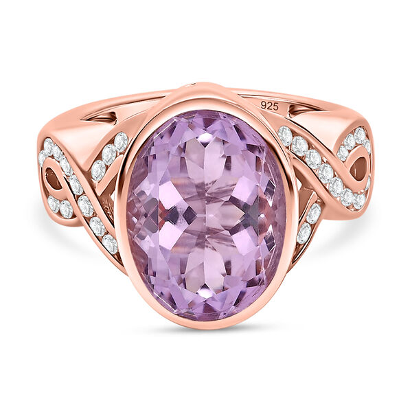 AAA Rose De France Amethyst, wei&szlig;er Zirkon Ring, 925 Silber ros&eacute;vergoldet (Gr&ouml;&szlig;e 16.00) ca. 6.28 ct