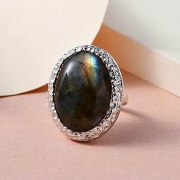 Labradorit-Ring, 925 Silber platiniert (Gr&ouml;&szlig;e 19.00) ca. 24.63 ct