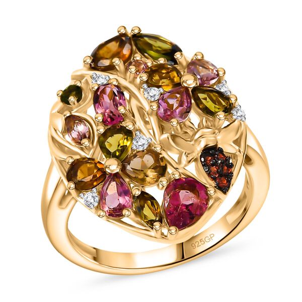 GP Italienische Garten Kollektion - AA Mehrfarbiger-Turmalin Ring, 925 Silber 750 Gelbgold Vermeil (Größe 19.00) ca. 2.70 ct image number 5