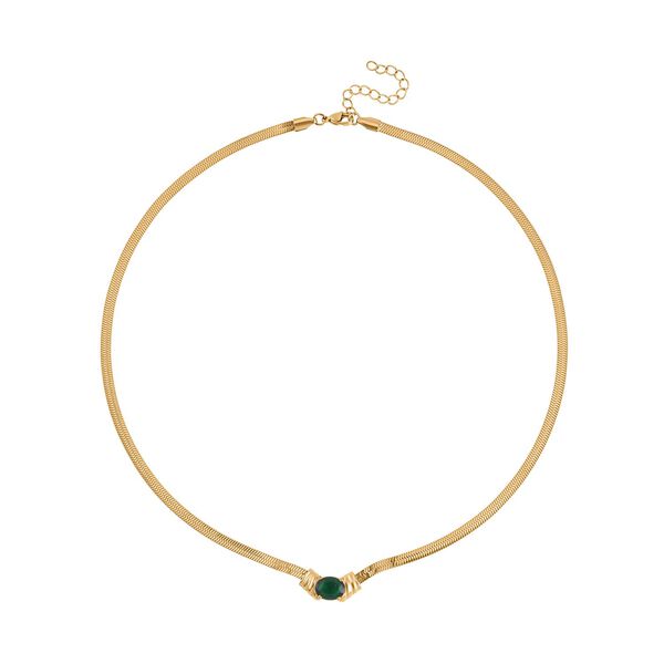 2-teiliges Schmuckset, Halskette und Armband mit Grüner Kristallen, Edelstahl goldfarben image number 2