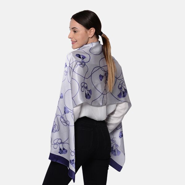 LA MAREY: Bedruckter Schal aus 100% Maulbeerseide, in Geschenkbox, 55x170 cm, Grau-Blau image number 2