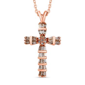 Champagner Diamant Kreuz Anh&auml;nger mit Kette ca. 50 cm 925 Silber Rose Gold Vermeil 0,50 Ct