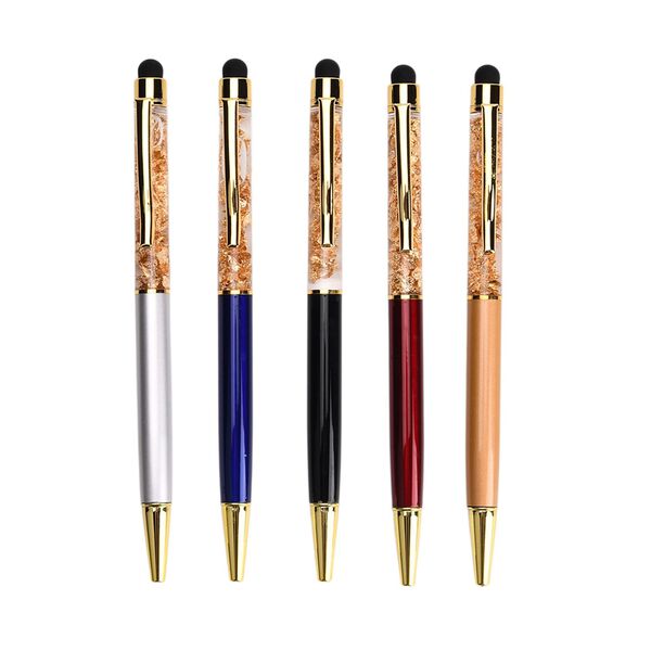 "Set of 5 foil ballpoint pens with a touch head                        Include 5 blue inks and black gift box  Material:Metal Ink: Blue (Replace refilling blue) Weight :5g(one piece) Size:14*1cm Pen body color:Multi-color Black gift box packaging Multicol image number 0
