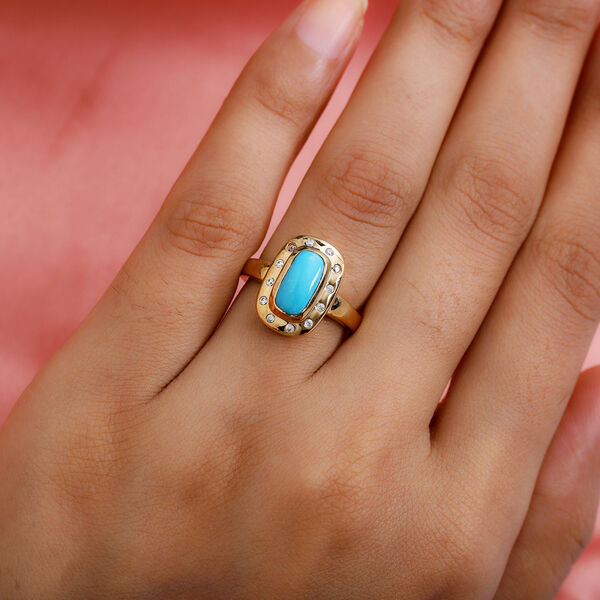 Natürlicher Sleeping Beauty Türkis und Zirkon Halo Ring 925 Silber 585 Vergoldet image number 3