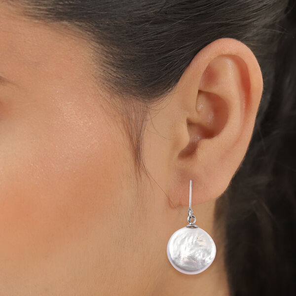 Wei&szlig;e Barock-M&uuml;nzperle Ohrringe 925 Silber rhodiniert image number 3