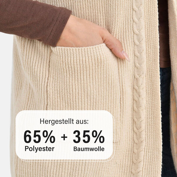 Damen Strickweste mit Kapuze und Taschen, Einheitsgröße, beige image number 5