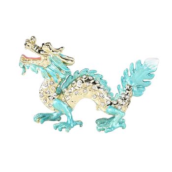 Deko-Schmuckdose aus Metall und Kristall, mit magnetischem Verschluss, Gr&uuml;n, 12x7 cm, Drache