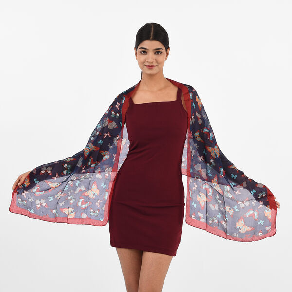 Bedruckter 100% Satin-Seidenschal, 48x160cm, himmelblau image number 2