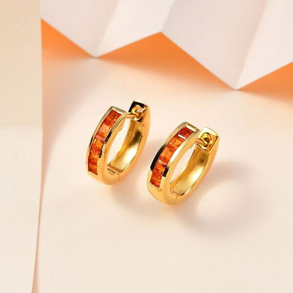 AA Salamanca Feueropal Ohrringe 925 Silber 750 Gelbgold Vermeil ca. 0.75 ct image number 2