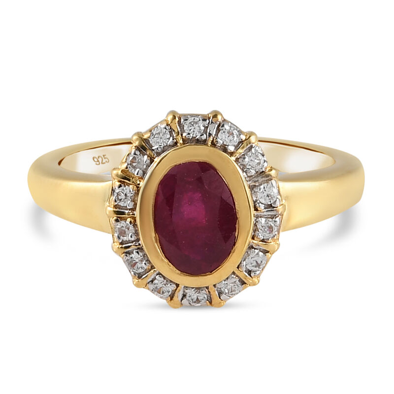 Fissure gefüllt Rubin und Zirkon Ring 925 Silber vergoldet  ca. 1,26 ct image number 0