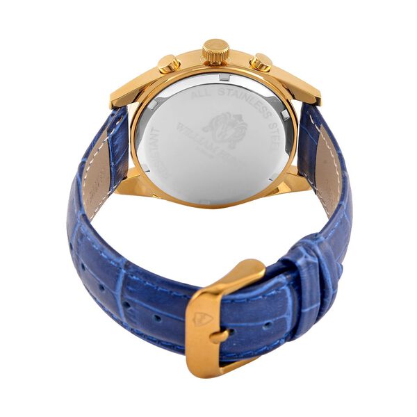 WILLIAM HUNT - 40mm Edelstahl-Uhr, japanisches Uhrwerk, wei&szlig;es Zifferblatt, Moissanit, blauem Lederband, ca.5 ctca. 0.05 ct image number 6