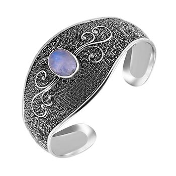 Regenbogen Mondstein Armreif ca. 18.5 cm 925 Silber ca. 6,30 ct.