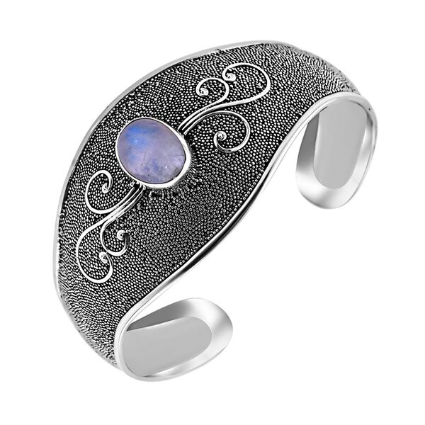 Regenbogen Mondstein Armreif ca. 18.5 cm 925 Silber ca. 6,30 ct. image number 3